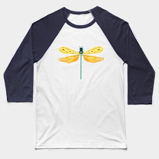 Folk Art Dragonfly - Yellow & Teal Baseball T-Shirt